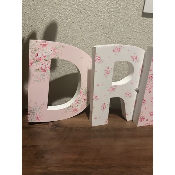 DREAM Wood Pink/White Hanging or Shelf Lettering Decor - Picture 2 of 11
